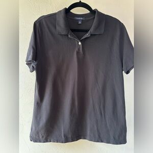 Lands’ End Women’s Polo - L - Black - short sleeve with buttons Spring Summer